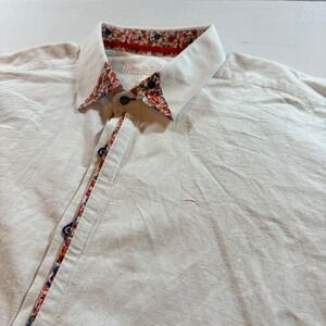 Hawaiianize Mens XL White Short Sleeve Button Down Shirt Floral Trim Textured